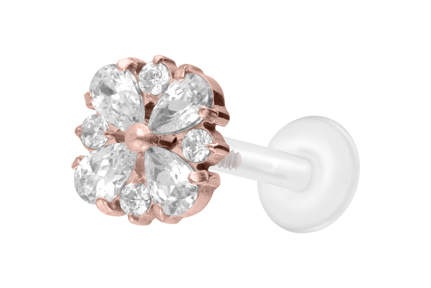 PTFE Labret Piercing mit Innengewinde + Titan-Aufsatz KRISTALLORNAMENT